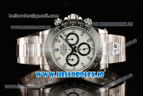 Rolex Cosmograph Daytona Clone Rolex 4130 Automatic Steel Case White Dial With Stick Markers Steel Bracelet - 1:1 Original (AR) - Click Image to Close